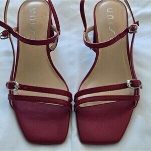 UNISA Burgundy Strappy Heels | Square Toe Slingback Sandals Size 7.5